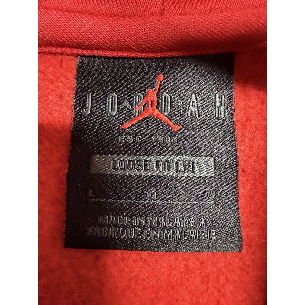 Jordan Hoodie Mens Large Loose Fit Red Fleece Pullover Flight Graphic All Over